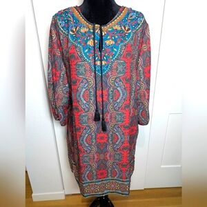 New Urban Coco Women's Red and Green Paisley Print Tunic Dress Sz XXL Bohemian